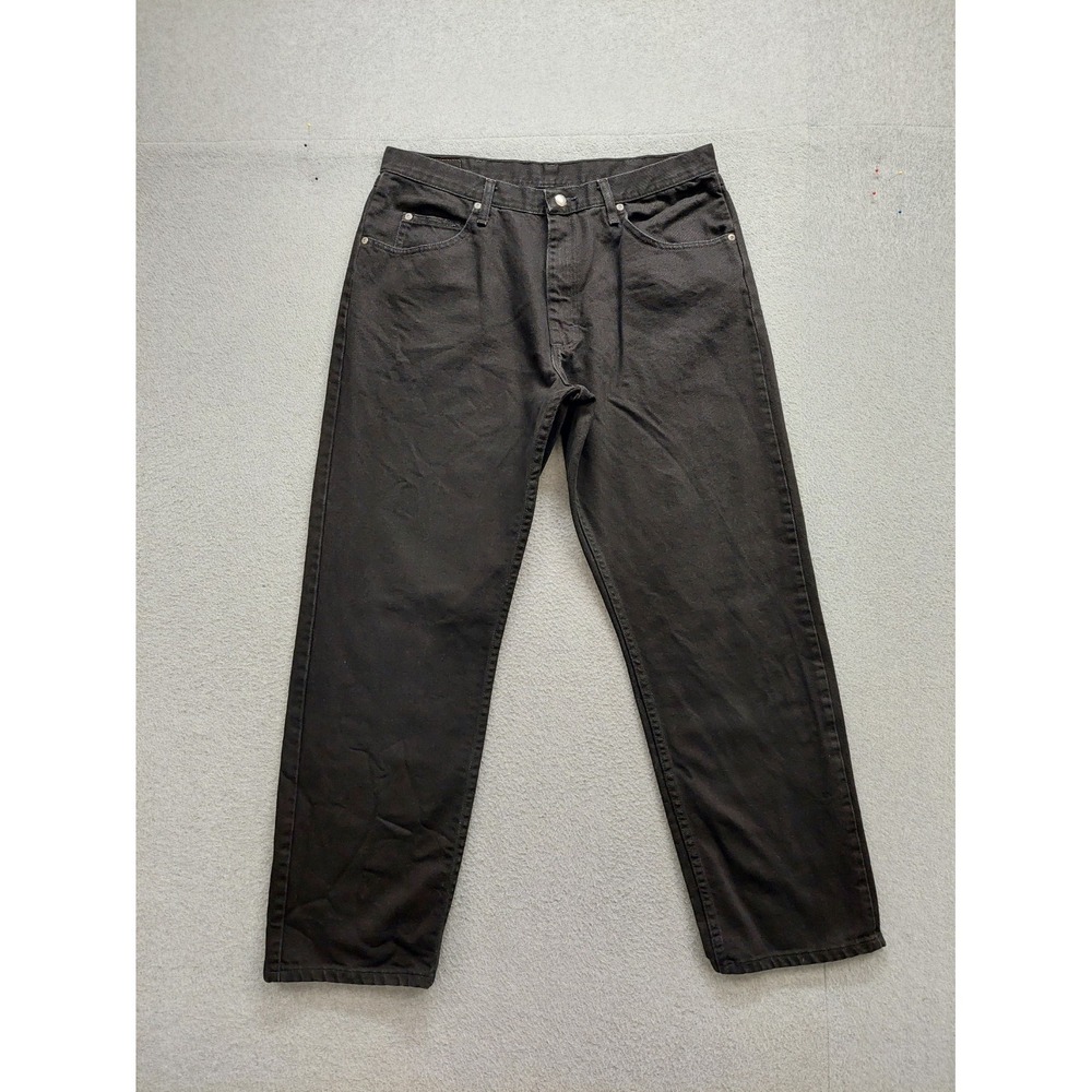 Wrangler Men Jean 36X32 Black Denim Straight Leg Regular Fit Mid Rise Dark Wash